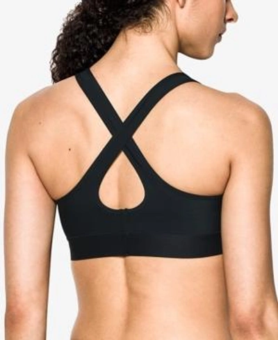 Under Armour Heatgear Mid-impact Crossback Sports Bra In Arden Green / Black / Quirky Lime