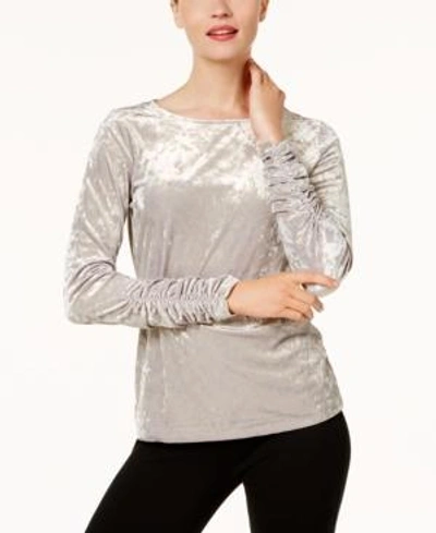 Vince Camuto Ruched Velvet Top In Dove Metal