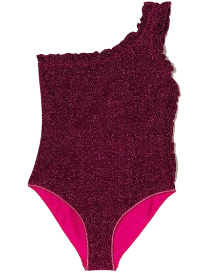 Oseree Kids' Metallic-effect One-shoulder Swimsuit In Pink