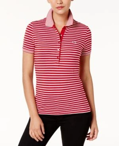 Lacoste Striped Short-sleeve Polo In Red/white