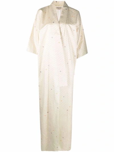 Pre-owned A.n.g.e.l.o. Vintage Cult 1970s Check-print Silk Kimono In Neutrals