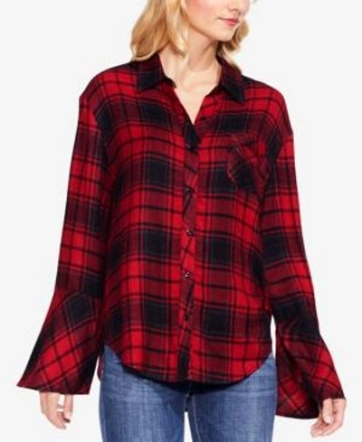 Vince Camuto Stateside Plaid Bell Sleeve Shirt In Russet Red