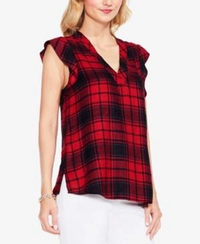 Vince Camuto Plaid Top In Russet Red