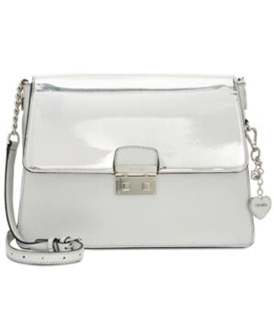 Calvin Klein Metallic Medium Messenger In Metallic Silver