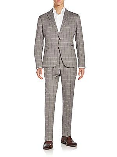 Armani Collezioni Regular-fit Windowpane Check Virgin Wool Suit In Grey