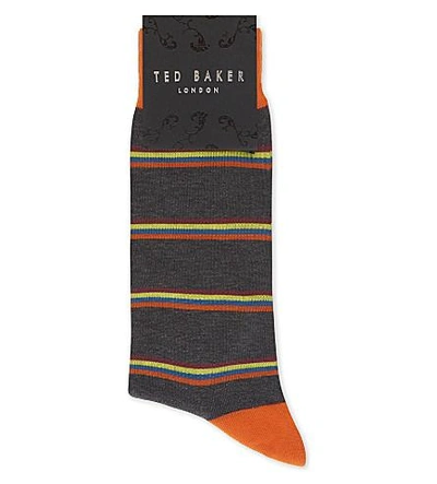 Ted Baker Multi-stripe Cotton-blend Socks In Charcoal