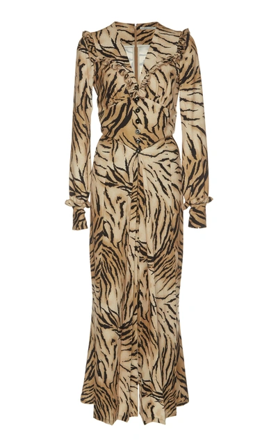 Alessandra Rich Tiger Printed Sablé Midi Dress In Multi