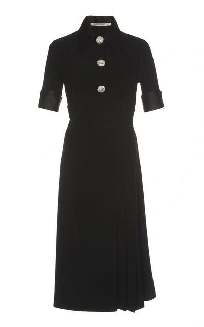 Alessandra Rich Knee Length Sablé Dress With Crystal Buttons In Black