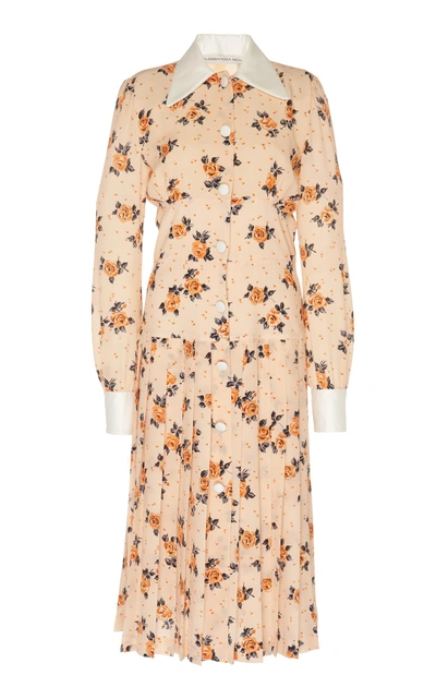 Alessandra Rich Flower Pleated Shirt Dress In Floral