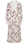 Alessandra Rich Pleated Floral-print Silk Crepe De Chine Midi Dress