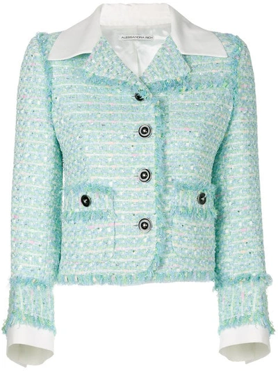 Alessandra Rich Twill-trimmed Embellished Tweed Jacket In Blue