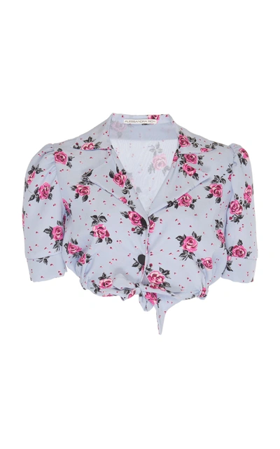 Alessandra Rich Floral Printed Crop Shirt In Multi