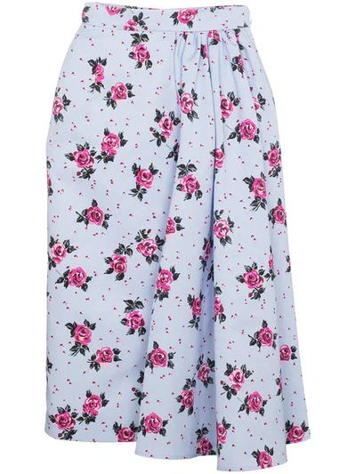 Alessandra Rich Rose Print Asymmetric Skirt In Multicolour
