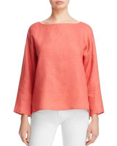 Eileen Fisher Organic Linen Boat Neck Top In Pink Grapefruit