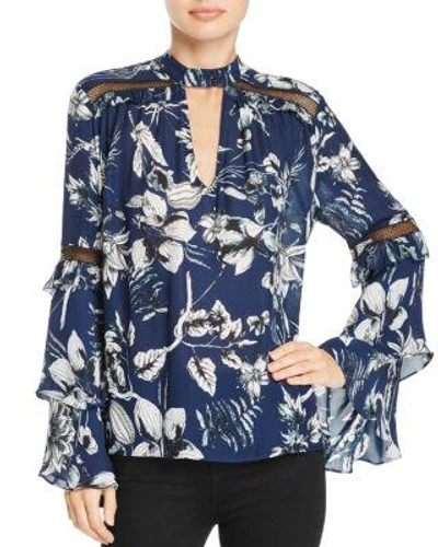 Parker Court Choker-neck Tiered-sleeve Silk Top In Blue Rooted