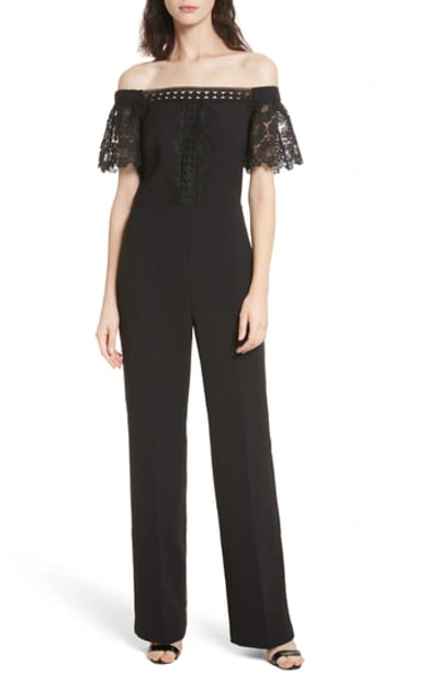 Ted Baker Loreena Off-the-shoulder Geo Lace Jumpsuit In Black
