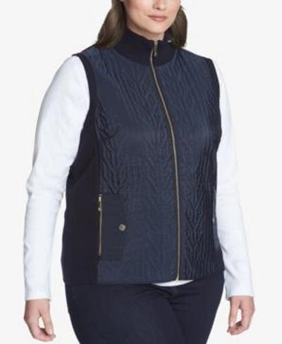 Tommy Hilfiger Plus Size Quilted Rib-knit Vest, Created For Macy's In Midnight