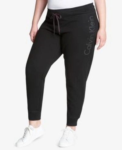 Calvin Klein Performance Plus Size Fleece Logo Joggers In Black