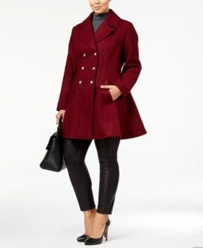 Laundry By Shelli Segal Plus Size Wool-blend Skirted Peacoat, A Macy's Exclusive In Cabernet
