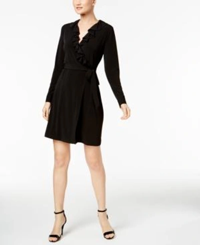 Calvin Klein Ruffled Wrap Dress In Black