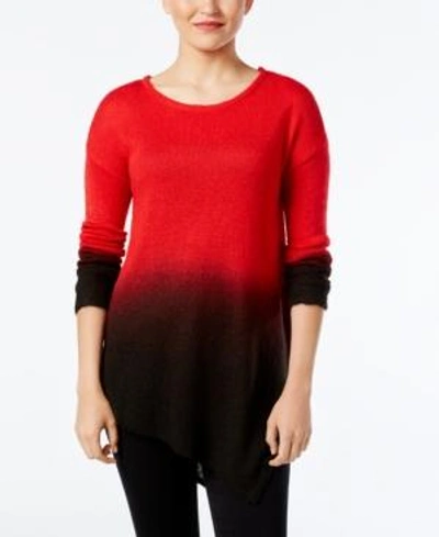 Vince Camuto Dip-dyed Asymmertical-hem Sweater In True Crimson