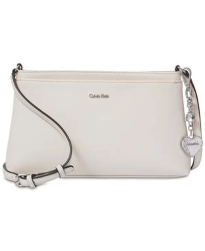 Calvin Klein Saffiano Medium Crossbody In White/silver