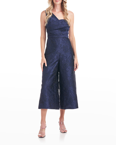 Kay Unger Pandora One-shoulder Wide Leg Jumpsuit In Midnight