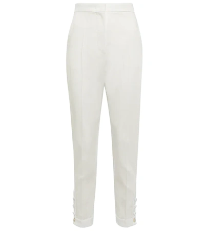 Max Mara Nausica Tapered Mid-rise Stretch-cotton Trousers In White
