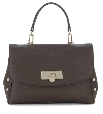 Dkny Medium Brown Tumbled Leather Handbag With Studs