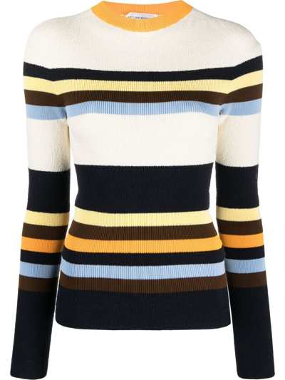 Victoria Beckham Striped Stretch Cotton-blend Sweater In Multicoloured