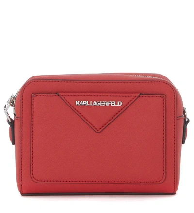 Karl Lagerfeld Red Saffiano Leather Shoulder Bag In Rosso