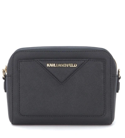 Karl Lagerfeld Black Saffiano Leather Shoulder Bag In Nero