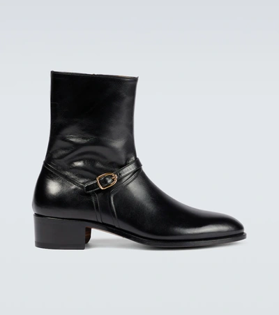 Tom Ford Buckled Polished-leather Boots In Black
