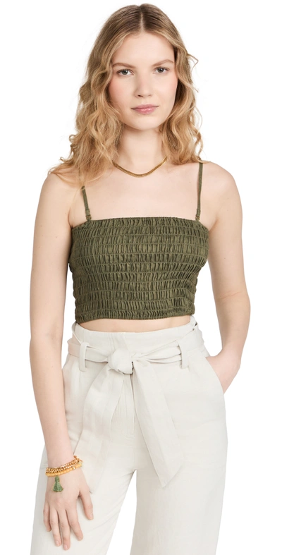 Atm Anthony Thomas Melillo Cropped Smocked Linen Top In Seaweed