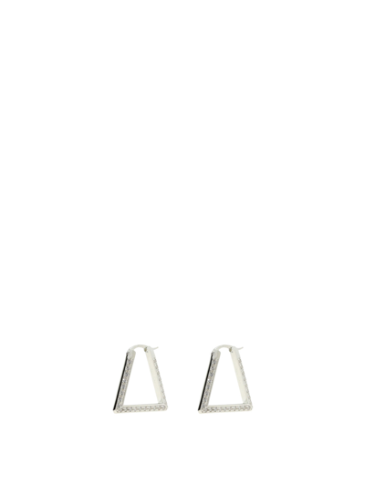 Bottega Veneta Logo Engraved Triangle Earrings In Silver