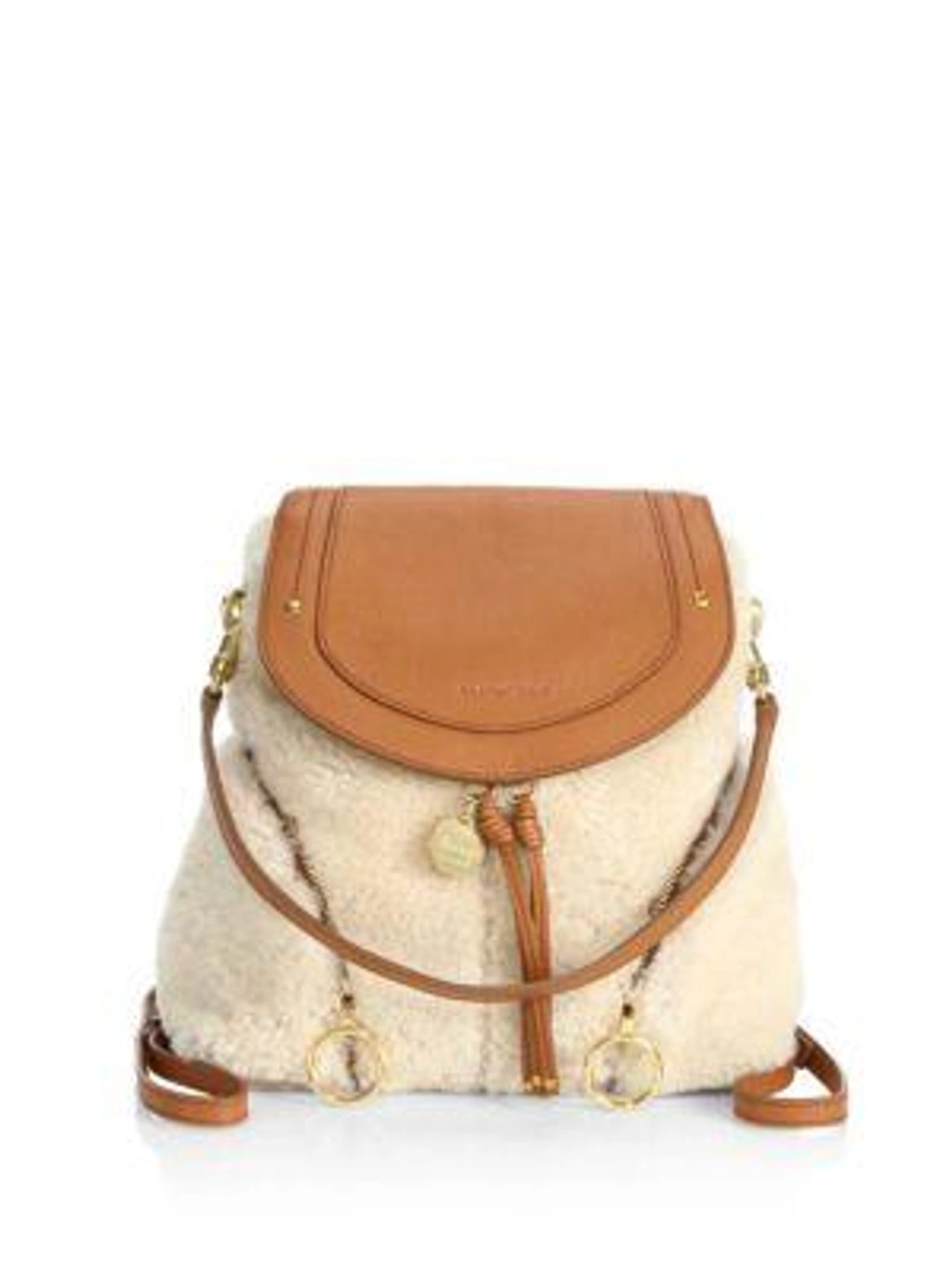 55 1 small olga leather backpack see by chloé See By Chloé Olga Small Shearling And Textured-leather Backpack In Caramel