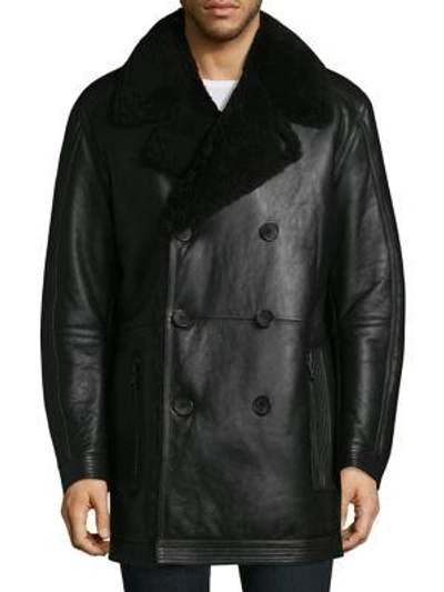 Andrew Marc Frontier Shearling Double-breasted Jacket In Black