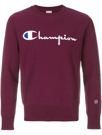 Champion Logo Embroidered Sweatshirt - Pink In Pink & Purple