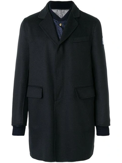 Moncler Chester Coat With Padded Jacket Insert In Blue