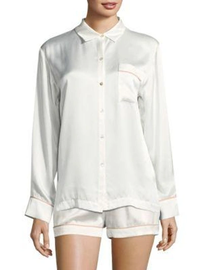 Asceno Edgy Silk Pajama Top In Rose Edged