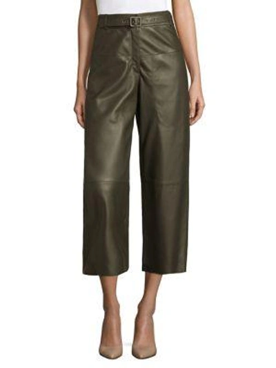 Lk Bennett Flared Leather Trousers In Forest Green
