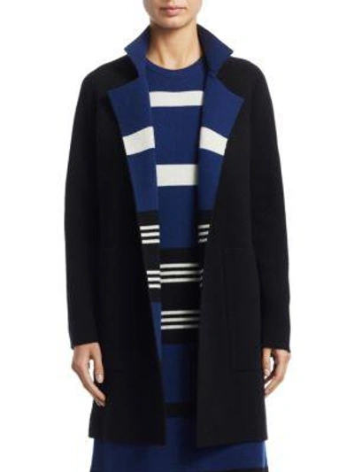 Akris Open-front Reversible Striped Cashmere Knit Coat In Atlantic Black Paper