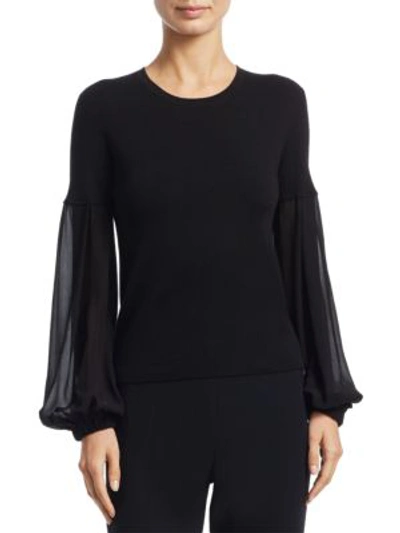 Akris Round-neck Chiffon-sleeve Knit Cashmere-blend Blouse In Black