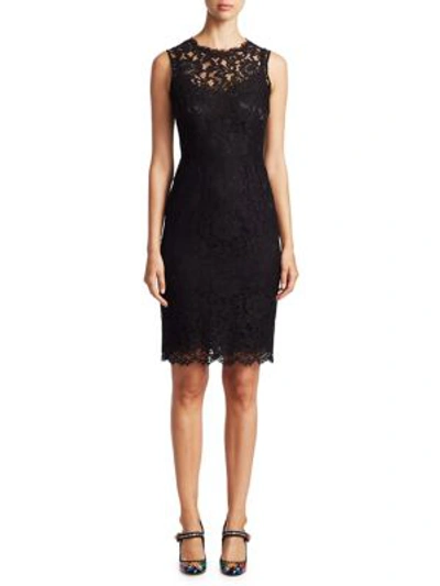Dolce & Gabbana Sleeveless Fitted Lace Sheath Dress In Black