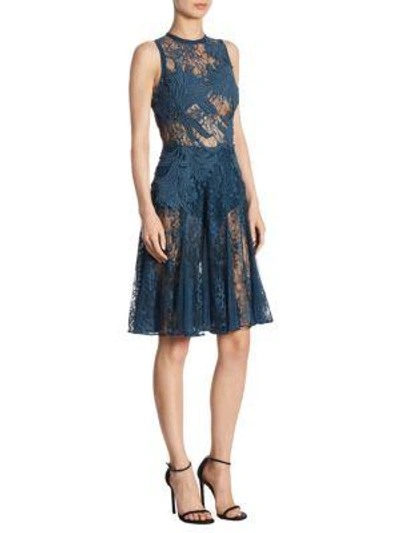 Elie Saab Sheer Lace A-line Dress In Dark Blue