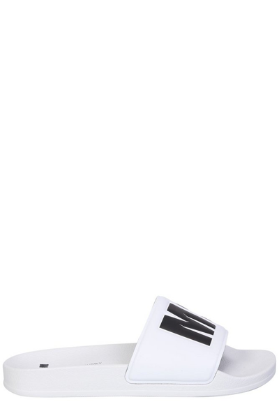 Msgm Logo Print Rubber Slide Sandals In White