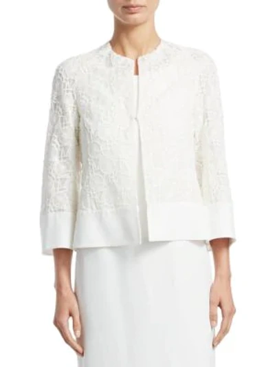 Akris Round-neck Hook-front Circle-embroidery Crepe Jacket In Paper