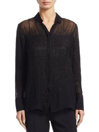 Akris Button-front Long-sleeve Beaded-embellished Silk Blouse In Black