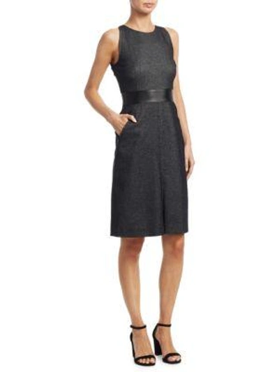 Akris Punto Faux Leather And Denim Shift Dress In Black