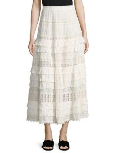 Zimmermann Corsair Tiered Broderie Anglaise Cotton Midi Skirt In Ivory